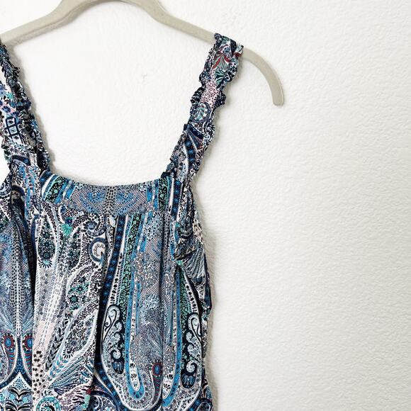 [Catherine Malandrino] Square Neck Ruffle Strap Paisley Print Tank Sz Medium M - Picture 5 of 10